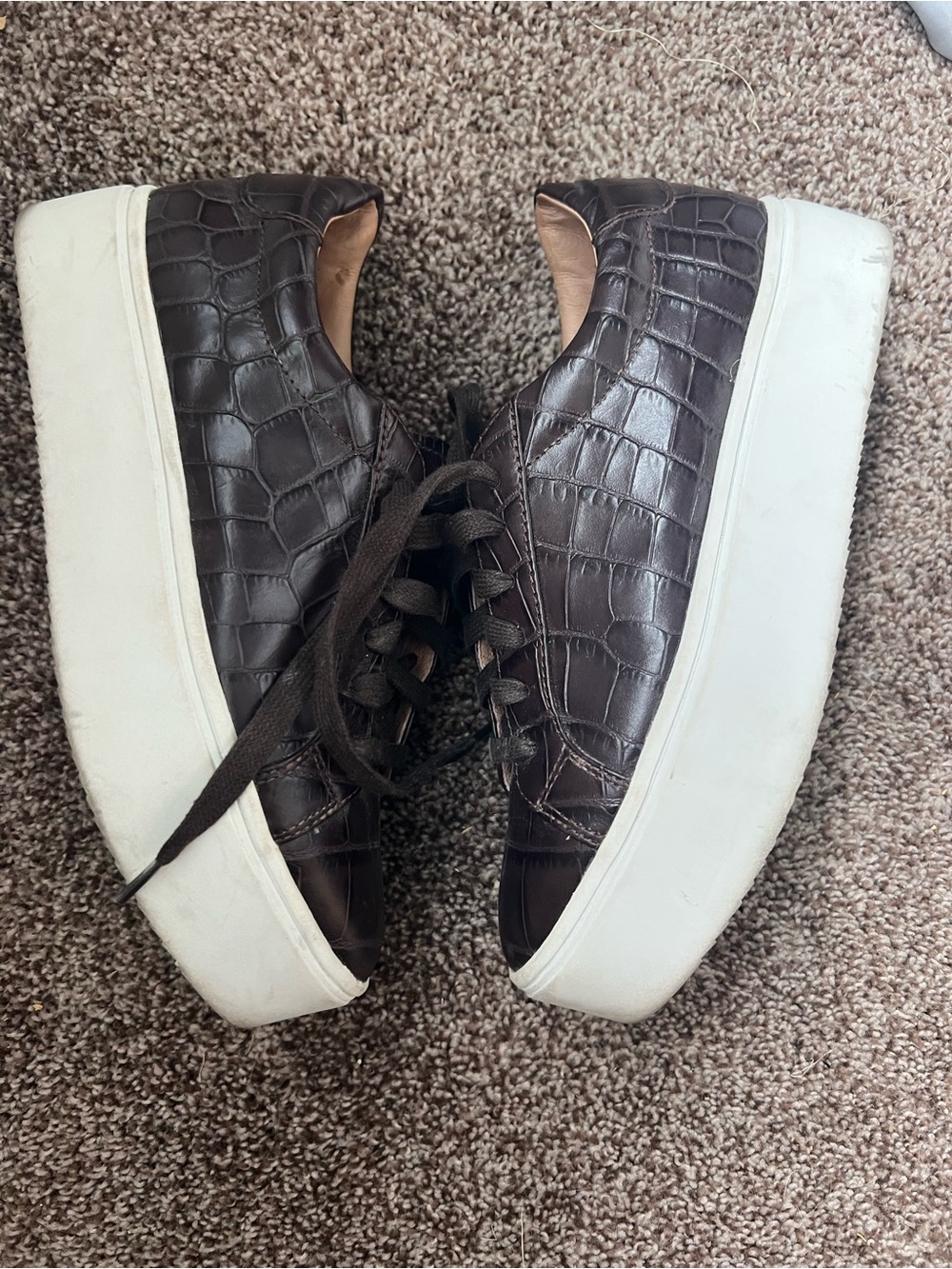 Halogen Women’s Platform Dark Brown Croc-Embossed Leather Sneakers - Picture 4 of 6